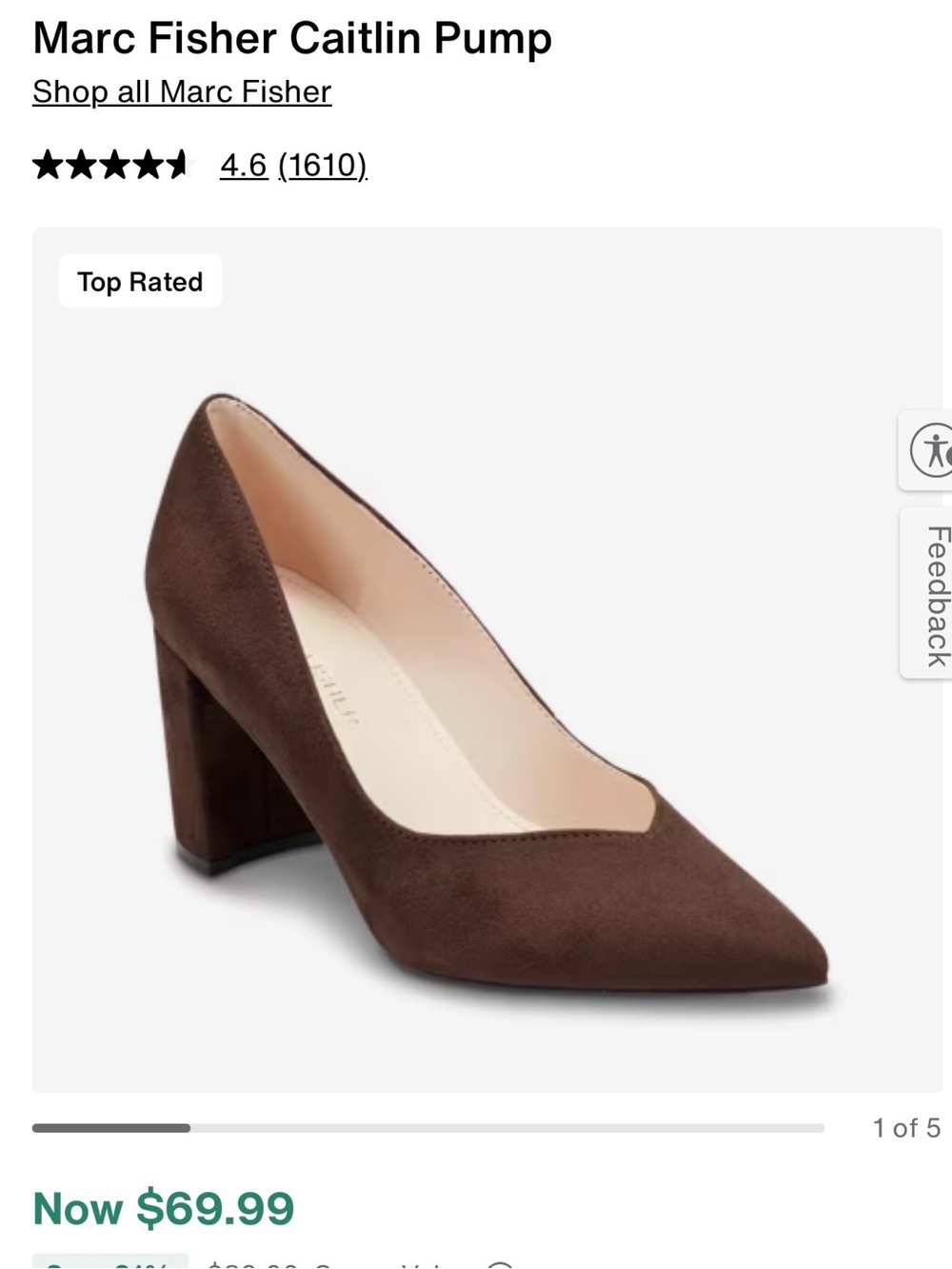 Marc Fisher Brown Suede Pointed-Toe Block Heel Pump